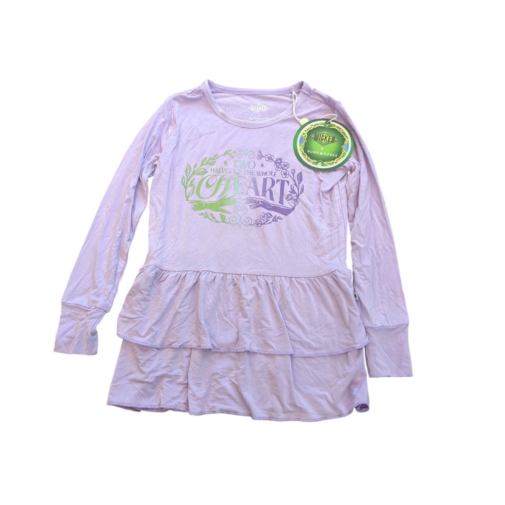 Bums and Roses x Wicked Purple Top Short Dress Ruffle Bamboo Viscose Girls 7/8